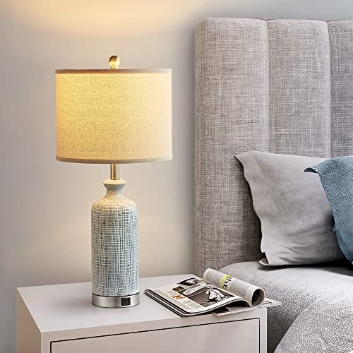 Living Room Lamps Set of 2, 27" Touch Lamps for Nightstand with USB A+C Ports, Modern Farmhouse Table Lamps for Bedroom, 2 Bulbs Included - color: Blue