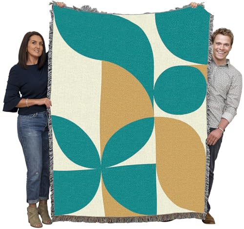 Pure Country Weavers Bauhaus Plants in Blue Blanket - Mid Century Modern - Gift Tapestry Throw Woven from Cotton - Made in The USA (72x54) - color: Bauhaus Plants in Blue, size: 72x54