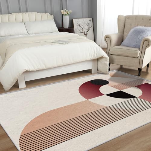 Area Rug 3x4, Boho Rug, Modern Minimalist Carpet, Washable Geometric Contemporary Rugs for Living Room, Bedroom, Dining Room, Office, Non-Slip, Pet-Friendly, 3 x 4 ft - color: Beige and Burgundy, size: 3 x 4 ft