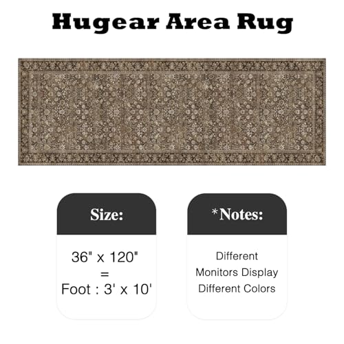 HUGEAR 3x10 Runner Rug Machine Washable Brown Hallway Area Rug Indoor Accent Rug Floral Low Pile Carpet Soft Throw Rug Bedroom Living Room Office Dining Room Kitchen Laundry Room Non Slip - color: Floral | Brown, size: 3' x 10' (Runner)