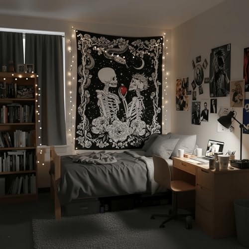 Accnicc Skeleton Lovers Tapestry Gothic Skull Vertical Tapestries Wall Hanging Black and White Floral Plant Snake Horror Large Tapestry for Bedroom Living Room Dorm 80 x 60 inch - color: Black, size: 80"L x 60"W
