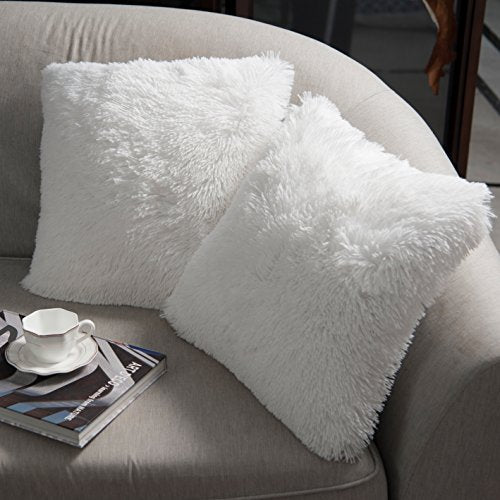 NordECO HOME Luxury Soft Faux Fur Fleece Cushion Cover Pillowcase Decorative Throw Pillows Covers, No Pillow Insert, 24" x 24" Inch, White, 2 Pack - color: A-white, size: 24" x 24" (Pack of 2)