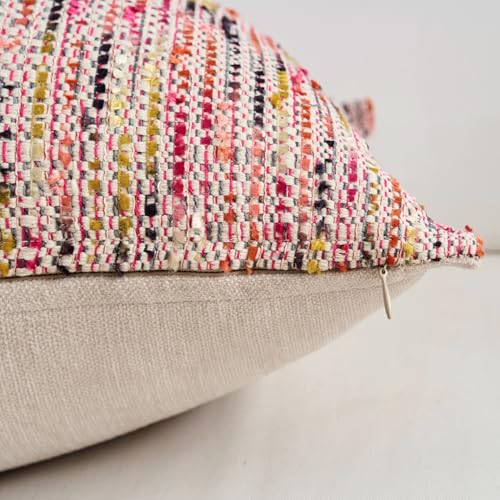 Premium Series Fringe Boho Throw Pillow Cover, Linen Woven Luxury Thick Cushion Case with Tassels for Home Décor, Pink, 12x20 Inch - color: Pink, size: 20" x 12" (Pack of 1)