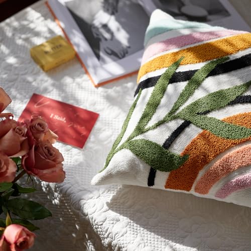 Bohu Farmhouse Colorful Rainbow Throw Pillow Covers 18x18, Textured Mid Century Tufted Abstract Pillowcase for Couch Sofa Bedroom Living Room,1PC - color: Black,yellow,green