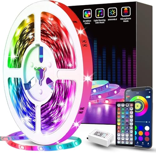 Tenmiro 32.8ft LED Strip Lights, RGB LED Smart Music Sync Color Changing LED Lights Strips with Remote LED Lights for Bedroom, Room, TV, Party - size: RGB 32.8FT