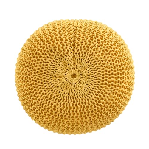 Round Pouf Ottoman, 18" Bordeaux Knitted Cotton Woven Round Pouf, Sofa Footrest Suitable for Living Room, Bedrooms, Home, Offices (Yellow) - color: Yellow