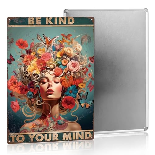 Boho Bedroom Decor Room Aesthetic Wall Signs Boho Chic Home Decor Inspirational Office Decorations Vintage Metal Sign 8×12 Tin Sign - color: Be kind, size: 8×12Inches