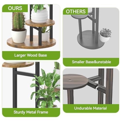 Oppro 5 Tier Plant Stand Indoor, Metal Wood Flower Holder, Heavy Duty Tall Round Multiple Shelf, Sturdy Spiral Planter Orchid Display Rack for House Living Room Patio Corner Bathroom, Modern Black - color: Black-5 Tier