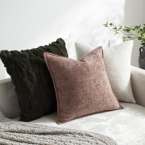 DEZENE Pack of 2 Dusty Pink Decorative Throw Pillow Covers 24x24 Cozy Soft Chenille Accent Vintage Square Couch Pillow Covers for Home Decor Bed Sofa Living Room - color: Dusty Pink, size: 24" x 24" (Pack of 2)