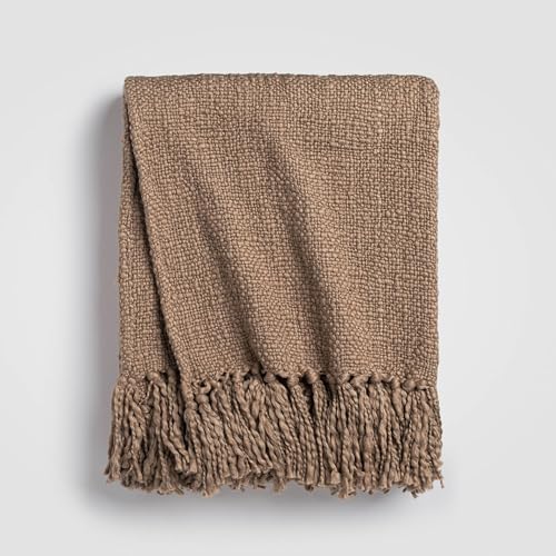 Oasis Driftwood Weave Throw Blanket 55x60, Grey 100% Cotton Decorative Sofa and Bed Blanket, Lightweight All-Season Throw, Handwoven in India, Oeko-TEX Certified Luxury - color: Brown, size: Throw (55" x 60")
