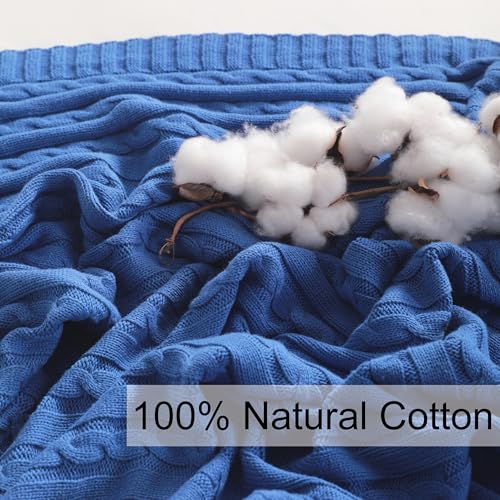 NTBAY 100% Pure Cotton Cable Knit Throw Blanket, Super Soft Warm 51x67 Knitted Throw Blanket for Couch, Sofa, Chair, Bed - Extra Cozy, Machine Washable, Comfortable Home Decor, Cobalt Blue - color: Cobalt Blue, size: Throw(51"x67")