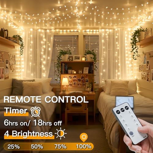 suddus 200 Led Connectable Christmas Lights Outdoor Waterproof, 66ft Fairy Lights Plug in with Remote, Warm White Christmas Tree Light Indoor for Bedroom, Dorm, Xmas Party, Porch, Patio, Garden Decor - color: Warm White, size: 200LED Connectable