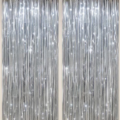 DECOCKRAT 2 Pack Foil Fringe Backdrop - Silver Shiny Tinsel Curtains for Party Decoration/Photo Booth Props - 3.3x6.6 FT Metallic Foil Backdrop for Birthday, Wedding, Graduation, Christmas. - color: Silver