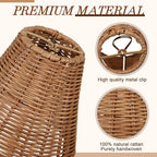 Set of 6 Rattan Lamp Shade Natural Rattan Clip-on Chandelier Lampshade Mini Handmade Woven Vintage Boho Farmhouse Wicker Table Light Cover for Candle Bulb (Round)