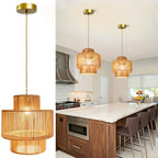12.6'' Boho Rattan Chandelier Pendant Light Hand-Woven Wicker Pendant Light Fixture Farmhouse Rustic Ceiling Hanging Lamp for Dining Room Over Table Kitchen Island Living Room Bedroom Foyer - color: 12.6″