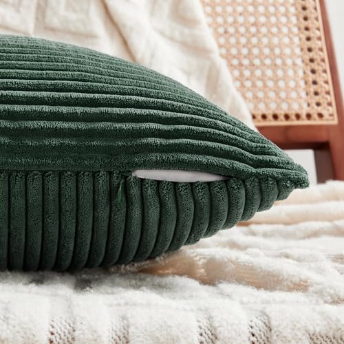 Fancy Homi Set of 2 Dark Green Samll Decorative Throw Pillow Covers 12x12 Inch for Living Room Couch Bed, Boho Farmhouse Forest Green Home Decor, Soft Corss Corduroy Patchwork Textured Cushion Case - color: Dark Green, size: 12" x 12" (Pack of 2)