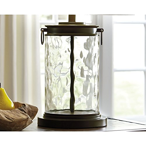 Signature Design by Ashley Tailynn Modern 25.25" Glass Table Lamp with Hardback Shade, Clear - color: Taupe With Clear