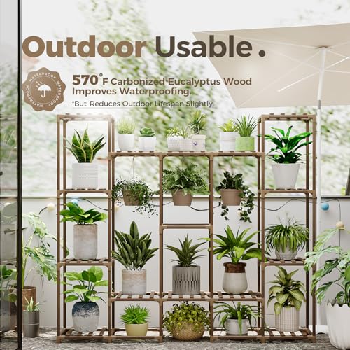 Bamworld Large Plant Stand Indoor Outdoor Hanging Shelf for Multiple PlantsTall Large Holder for Living Room Patio Balcony Garden - color: Brown-16 Pots, style: Cabinet