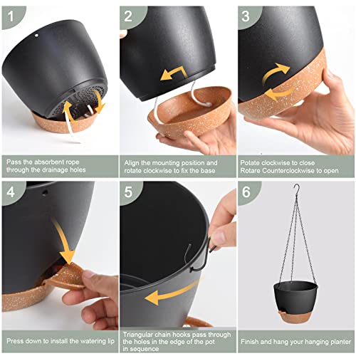Vanslogreen Hanging Planters for Indoor Outdoor Plants, 2 Pack Self Watering Hanging Pot with Drainage Holes & Removable Tray (Black, 6'') - color: Black, size: 6''
