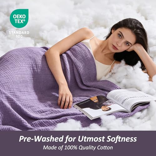 EMME Cotton Muslin Large Throw Blanket Couch Breathable Gauze Soft Lightweight Bed Blankets Adults (Heather Purple, 50"x70") - color: 14 - Purple, size: Large Throw (50" X 70")