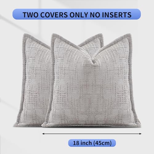 HPUK Fall Chenille Soft Throw Pillow Covers 18x18 Set of 2, Accent Cushion Covers for Living Room, Bedroom, Decorative Solid Color Pillow Covers for Couch, Sofa, Chair, Grey - color: Chenille-grey, size: 18" x 18" (Pack of 2)
