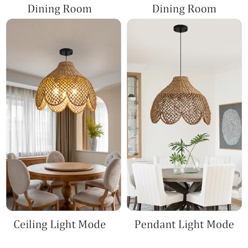 Rattan Pendant Light Fixtures,18.11" Boho Seagrass Pendant Light,3-Light Hand Woven Water Plants Rattan Chandelier for Dining Living Bedroom Kitchen Farmhouse - color: Black, size: 18.11" 3-Light