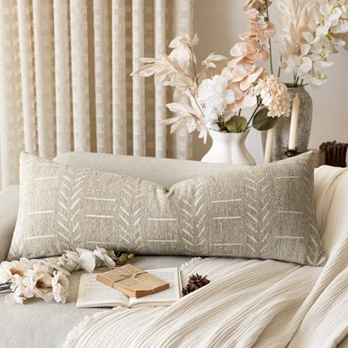 Home Décor Decorative Boho Chenille Throw Pillow Covers Textured Neutral Cozy Cushion Covers Soft Farmhouse Body Pillowcase for Couch Sofa Chair Bed Living Room, 14×36 Inch, 1 Piece, Beige - color: Beige, size: 36" x 14" (Pack of 1)
