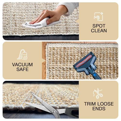 Chardin home 8x10 Jute Cotton Handwoven Area Rug | Braided Boho Farmhouse Rug in Natural Jute/Ivory | Rustic Vintage Floor Covering for Living Room, Bedroom, Kitchen, and Entryway - color: Natural Jute-ivory, size: 8' x 10' (Rectangular)