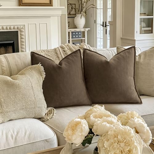 ZWJD Brown Pillow Covers 16x16 Set of 2 Chenille Throw Pillow Covers with Elegant Design Soft and Luxurious Decorative Throw Pillows for Couch, Bed, and Home Decor - color: Brown, size: 16" x 16" (Pack of 2)