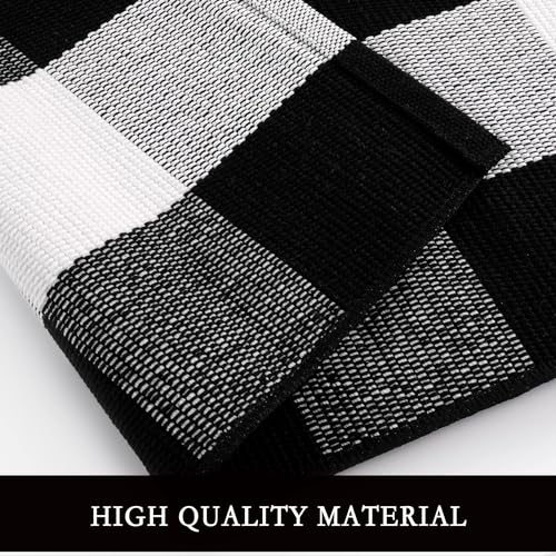 Buffalo Plaid Outdoor Rug 4'x6' Washable Black White Checkered Rug Indoor Outdoor Carpet Woven Cotton Door Mat for Front Porch, Kitchen, Bathroom, Entry Way, Living Room - size: 4'x6'