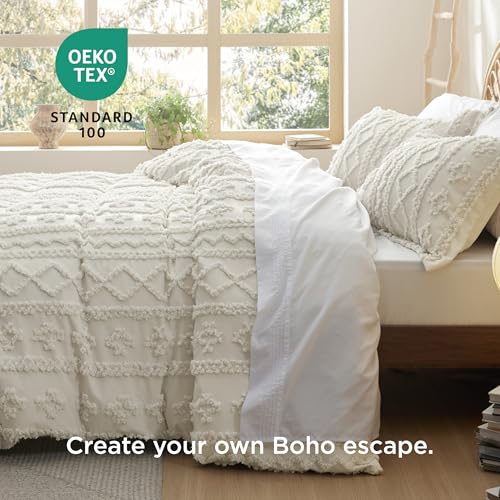 Bedsure Boho Duvet Cover Queen Size, Soft & Comfortable Elegant Design Boho Bedding for Decoration, Machine Washable Comforter Cover for All Seasons,Includes 1 Duvet Cover & 2 Pillow Shams,Beige - color: 01 - Beige - Elegant (No Comforter), size: Queen (9