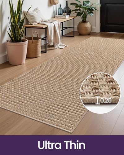 DEXI Hallway Runner Rug 3.3x8, Woven Braided Farmhouse Runner Carpet Indoor, Absorbent Thin Long Entryway Runners for Kitchen, Laundry Room, Patio Entrance, Checkered Beige - color: Checkered Beige, size: 3'3" X 8' (Rectangular)