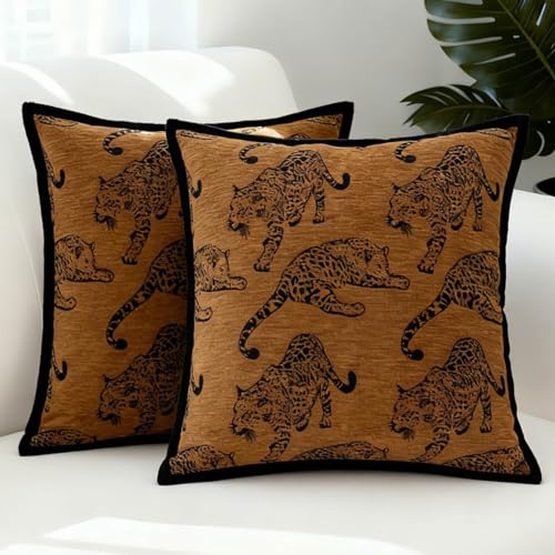Mantle & Mason Leopard Throw Pillow Covers 18x18 Set of 2 Cheetah Decorative Pillow Covers for Couch Bed Living Room Mid Century Modern Soft Cushion Covers Brown - color: Leopard Camel, size: 18" x 18" (Pack of 2)
