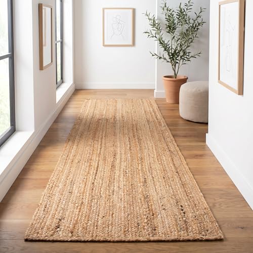Jute Braided Runner Rug, Natural - 2x6 Feet, Farmhouse Hand Woven Coastal Runners for Hallways, Kitchen, Bedroom, Entry Door | Neutral Boho Beige Floor Carpet for Nursery, Balcony - 24x72 Inches - color: Natural, size: 2' x 6' (Rectangular)