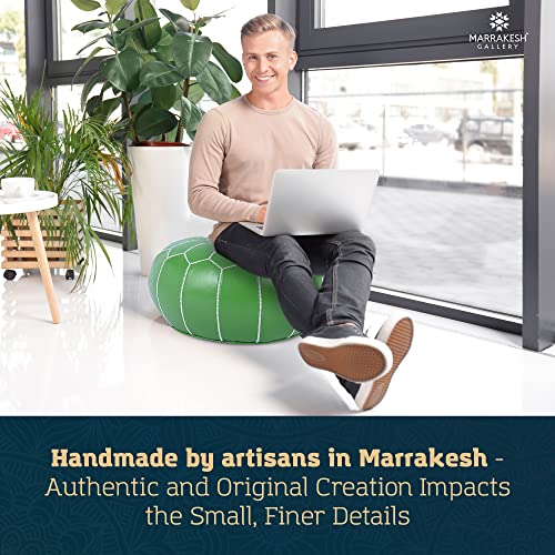 Marrakesh Gallery Genuine Leather Round Pouf Unstuffed - Moroccan Ottoman Footstool, Footrest Cover - Boho Decor - Bohemian Living Room, Bedroom, Kids Room, Gift & Wedding - color: Green