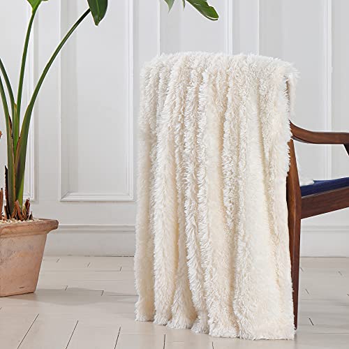 Tuddrom Decorative Extra Soft Fuzzy Faux Fur Throw Blanket 50" x 60",Solid Reversible Long Hair Shaggy Blanket,Fluffy Cozy Plush Comfy Microfiber Fleece Blankets for Couch Sofa Bedroom,Cream White - color: Cream White, size: Throw-50" x 60"