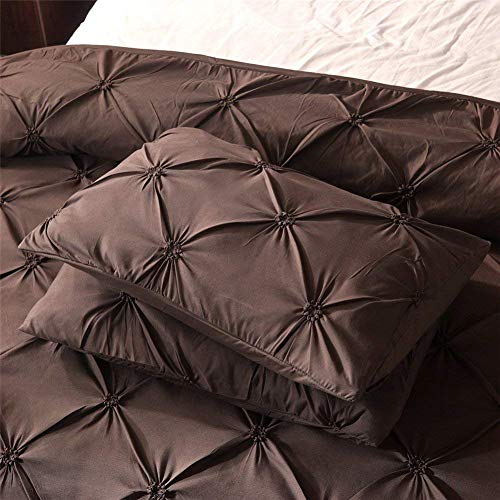 Feelyou Pinch Pleated Duvet Cover with Zipper Closure Pintuck Comforter Cover Set Twin Size Luxurious Pintuck Tufted Bedding Set Solid Coffee Microfiber Bedspread Cover with 1 Pillow Shams Soft - color: Coffee, size: Twin