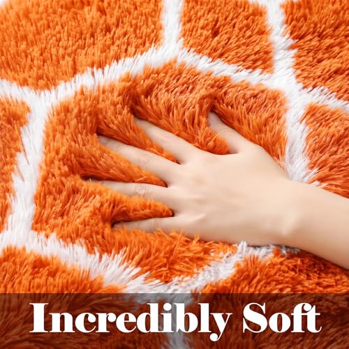 ONASAR Area Rugs for Bedroom Living Room, 4x6 Fluffy Orange and White Throw Rug, Geometric Soft Shaggy Fuzzy Plush Indoor Floor Carpet for Kids Teen Nursery Dorm Office Home Decor Aesthetic - color: Orange / White, size: 4' x 6' (Rectangular)
