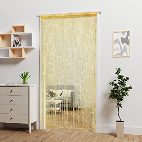Door String Curtain Doorway Beads Curtains,Hanging Room Divider Beaded Decor Hippie Glitter Fringe Panel Closet Window Doors Sequin Sheer Boho Doors Tassel (Gold) - color: Gold