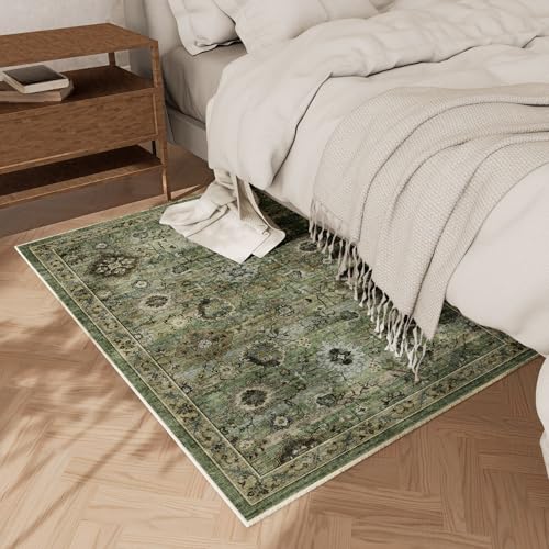 Machine Washable Small Rugs for Kitchen: Door Mat Indoor Entrance 2x3 Throw Rug Stain Resistant Non-Slip Low Pile Soft Carpets for Entryway Front Door Indoor Entrance Entry Bedroom - color: Green and Beige, size: 2' x 3' (Rectangular)