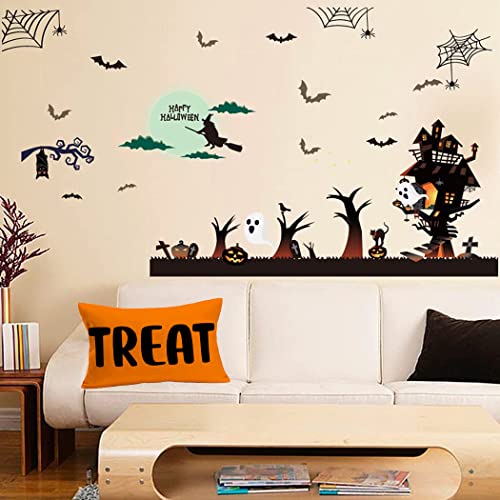 Halloween Lumbar Pillow Covers 12x20 Inch Black Orange Halloween Treat Quotes Throw Pillow Cases Autumn Farmhouse Decorations Cushion Cover Cotton Linen - color: Treat