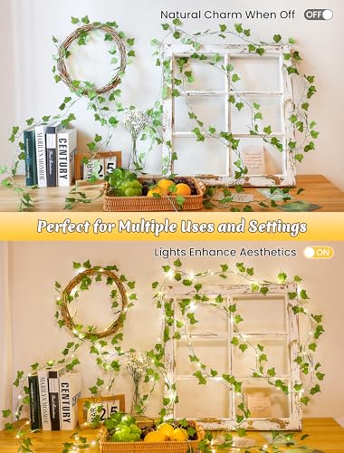 YOUNGAR Ivy Vines with Fairy Lights, Battery/USB Operated Leaf String Warm White Lights, 23FT 73LED Vine Lights with Remote for Bedroom Garland Wedding Birthday Garden Party Wall Room Headboard Decor - color: Ivy (Warm White), size: 73 LED-USB/Battery Rem
