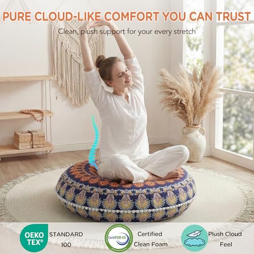 Codi Floor Pillows for Sitting Set of 2, Large Meditation Cushions for Adults with Memory Foam, Bohemian Mandala Round Seating for Outdoor Yoga and Living Room, Washable, 32 Inch, Yellow - color: Round | Yellow, size: 2 Count (Pack of 1)