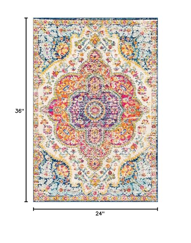 Livabliss Area Rugs - 2x3 Romaine Vintage Boho Fuchsia Mustard Blue Area Rug for Living Room Bedroom - Floral Medallion Stain Resistant Carpet for Kitchen, Nursery, Office (2' x 3') - color: Orange, size: 2' x 3' (Rectangular)