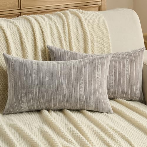 FUTEI Pack of 2 Dyeing Chenille Throw Pillow Covers 12x20 Inch Soft Line Textured Decorative Lumbar Pillowcases Modern Farmhouse Accent for Couch Living Room, Dyeing Coffee - color: Dyeing Coffee, size: 20" x 12" (Pack of 2)