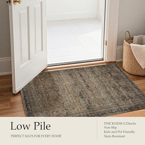 Ruaruarug Washable Area Rug 2x3 for Kitchen Entryway Living Room Bedroom, Ultra Soft Non Slip Stain & Fade Resistant, Pet & Kids Friendly, Suitable for High Traffic Areas Easy to Clean, Vintage Brown - color: Vintage Brown, size: 2' x 3' (Rectangular)