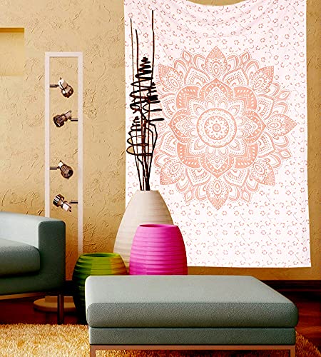 raajsee Metallic Rose Gold Tapestry Pink Mandala Wall Hangings, Indian Cotton Beach Throw Blanket, Hippie Tapestries Boho Decor Bohemian Bedding,Twin Bedspread 52x82 inches Yoga Mat Rugs - color: Rose Gold Passion Ombre, size: 82"L x 52"W