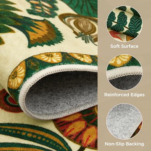 Joydeco Egypt Floral Washable Runner Rug for Hallway Entryway, Boho 2x8 Beige Bathroom Kitchen Runner Rugs Non Skid Washable, Vintage Non Slip Throw Carpet for Laundry Room Entrance - color: Beige, size: 2'7" x 8' (Runner)