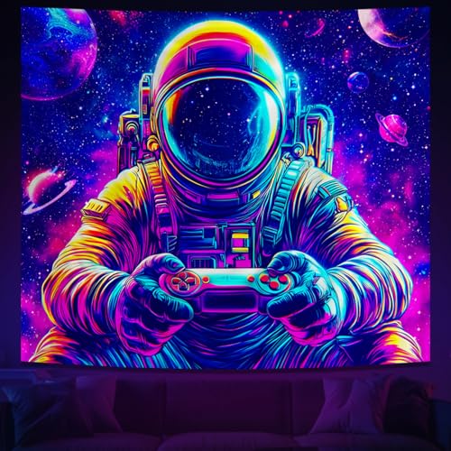 Tichgeim Blacklight Astronaut Space Tapestry for Men,Game Controller Cool Tapestry Glow in The Dark UV Wall Art for Bedroom Decor,Funny Anime Poster Wall Hanging for Boys 60" L x 51" W - color: Blacklight Space Astronauts Tapestry, size: 60"L x 51"W