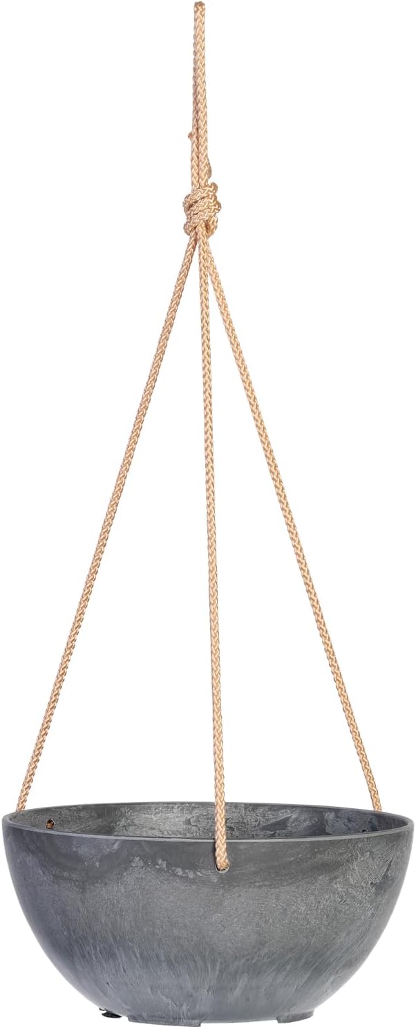 Root & Vessel Self Watering Hanging Planter for Indoor or Outdoor Plants, Unique Marbled Hanging Basket Made of Eco-Friendly Blend of Stone & Plastic, Gray, 10"